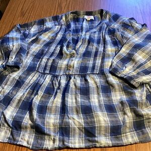 Wrangler Blue Plaid Women's 3/4 Sleeve Top